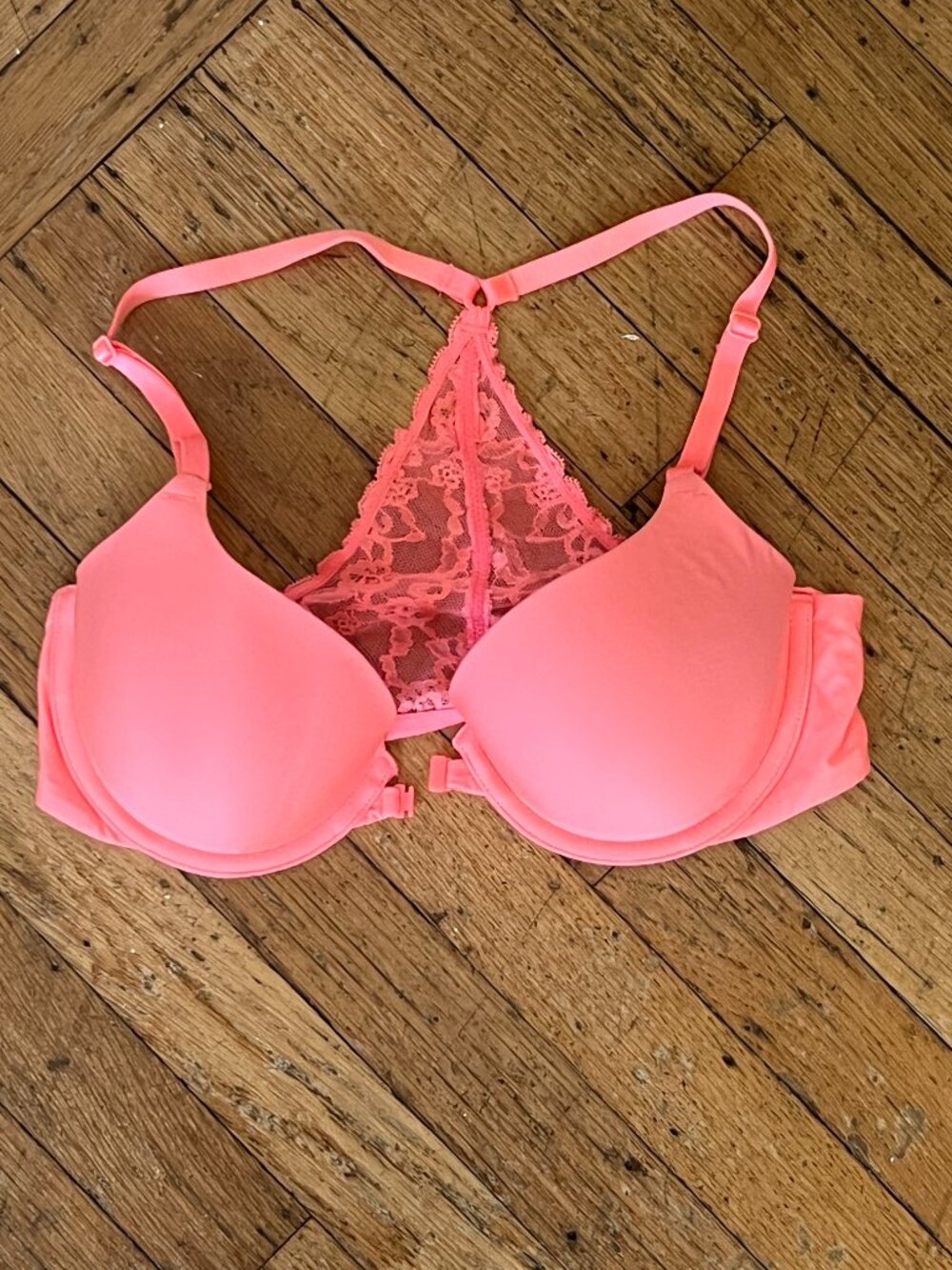 Victoria's Secret Neon Orange/Pink Racerback Demi Bra